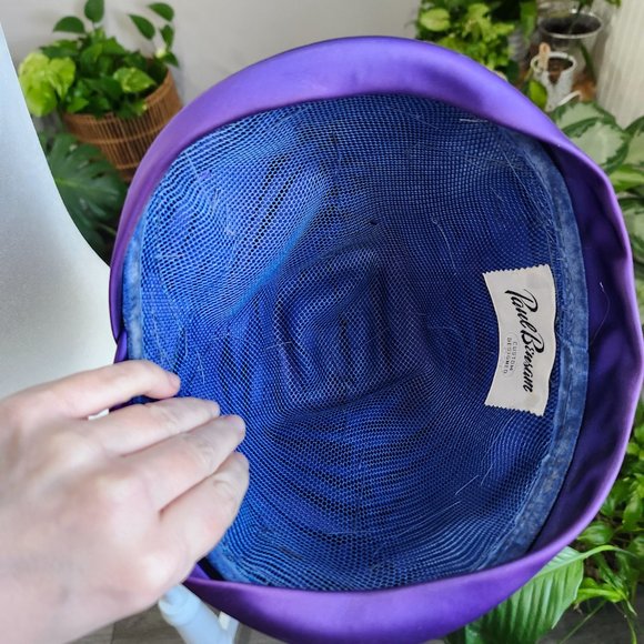 Vintage 1940's - 1950's Purple Satin Turban Hat by Paul Beusam Custom Designs - Picture 8 of 12